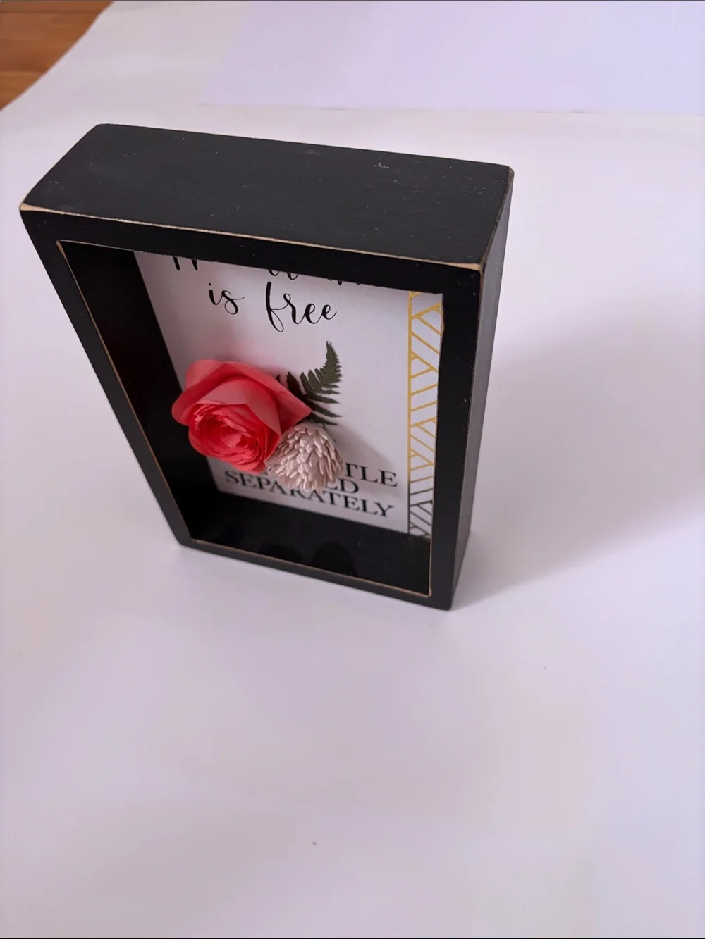 Black Framed Wall Decor Sign with Red and Pink Floral Accents